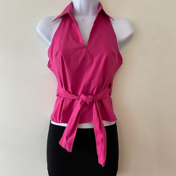 BCBGMaxAzria Magenta Pink Wrap Tie Halter Top Womens 0 - Picture 1 of 5